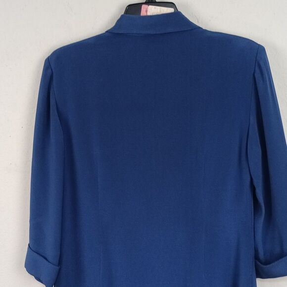Vintage Talbots Women's Classic Silk Blue Long Sleeve Button Up Midi Dress sz 10 - Picture 10 of 15